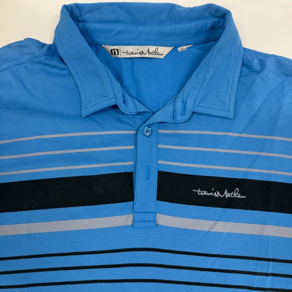 Travis Mathew Rudder Mens Blue Striped Golf Polo